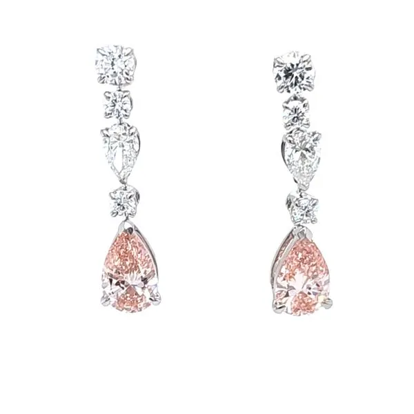 14K White Gold Lab-Grown 2ct. Pink Pear Diamond Round Brilliant Cut And Pear Drop Earrings 3.20ct. TW 1.9 DWT Classic Creations In Diamonds & Gold Venice, FL