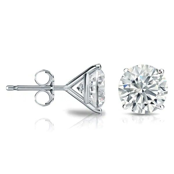 Lab Grown Diamond Stud Earrings 1.61 CT Total 14K White Gold 4 Prong Martini Settings Classic Creations In Diamonds & Gold Venice, FL