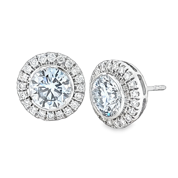 Lab Grown 14K White Gold Fancy Light Blue Diamond Halo Stud Earrings Classic Creations In Diamonds & Gold Venice, FL