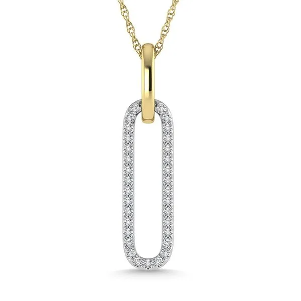 14K White And Yellow Gold Diamond Paperclip Dangle Pendant Cable Chain Necklace Classic Creations In Diamonds & Gold Venice, FL