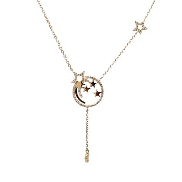 14K Yellow Gold Micro Pavé Diamond Celestial Necklace Dangling Diamond Halo On A Cable Chain Classic Creations In Diamonds & Gold Venice, FL