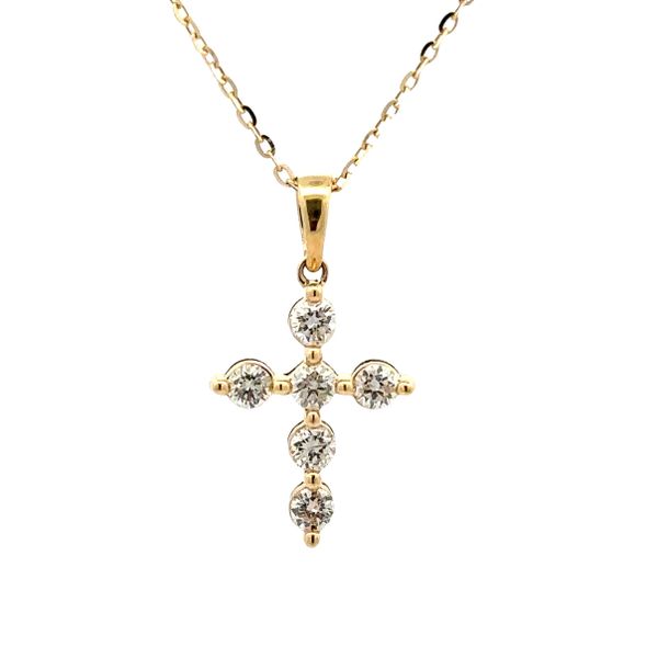 Shared Prong Diamond Cross Pendant Classic Creations In Diamonds & Gold Venice, FL