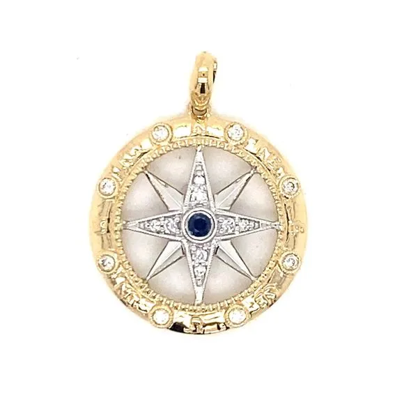 14K Yellow & White Gold Sapphire And Diamond Compass Pendant Classic Creations In Diamonds & Gold Venice, FL