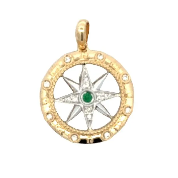 14K Yellow & White Gold Emerald And Diamond Compass Pendant Classic Creations In Diamonds & Gold Venice, FL
