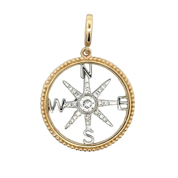 14K Yellow & White Gold Cut Out Diamond Compass Pendant Classic Creations In Diamonds & Gold Venice, FL