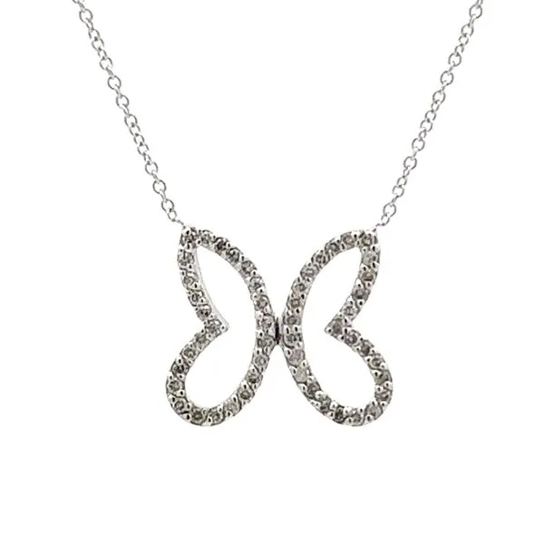 14K White Gold Pavé Diamond Butterfly Cable Chain Necklace Classic Creations In Diamonds & Gold Venice, FL