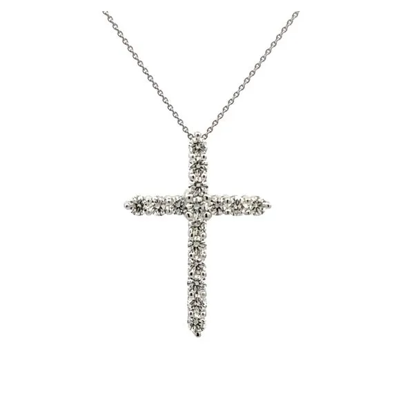 Shared Prong Diamond Cross Pendant Classic Creations In Diamonds & Gold Venice, FL