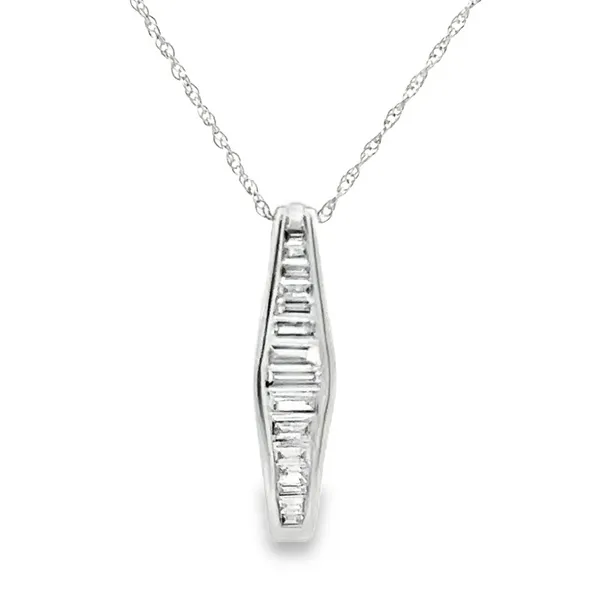 14K White Gold Vertical Channel Set Baguette Diamond Pendant French Rope Necklace Classic Creations In Diamonds & Gold Venice, FL