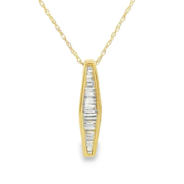 14K White Yellow Gold Vertical Channel Set Baguette Diamond Pendant French Rope Necklace Classic Creations In Diamonds & Gold Venice, FL