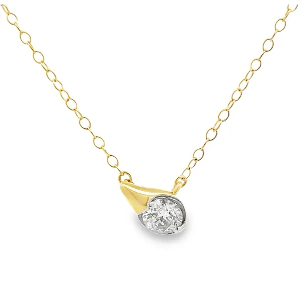 14K Yellow Gold Round Brilliant Cut Tear Drop Diamond Pendant Cable Chain Necklace Classic Creations In Diamonds & Gold Venice, FL