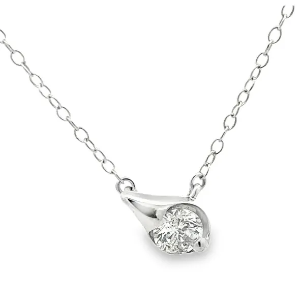 14K White Gold Round Brilliant Cut Tear Drop Diamond Pendant Cable Chain Necklace Classic Creations In Diamonds & Gold Venice, FL