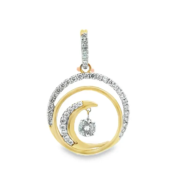 14K Yellow Gold Micro Pavè Diamond Wave With Dangling Diamond Pendant Classic Creations In Diamonds & Gold Venice, FL