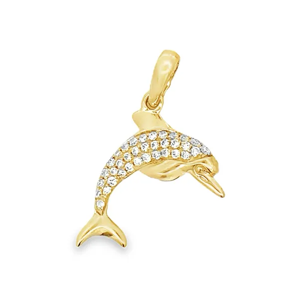 14K Yellow Gold Pavè Diamond Dolphin Pendant Classic Creations In Diamonds & Gold Venice, FL
