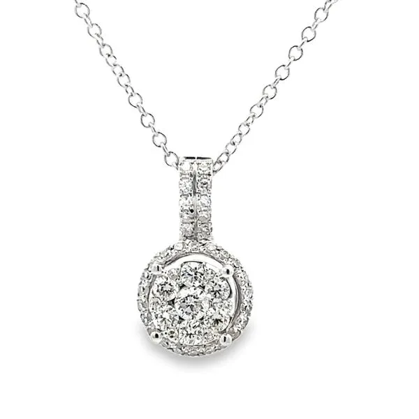 14K White Gold Effy Diamond Cluster Pendant Cable Chain Necklace Classic Creations In Diamonds & Gold Venice, FL