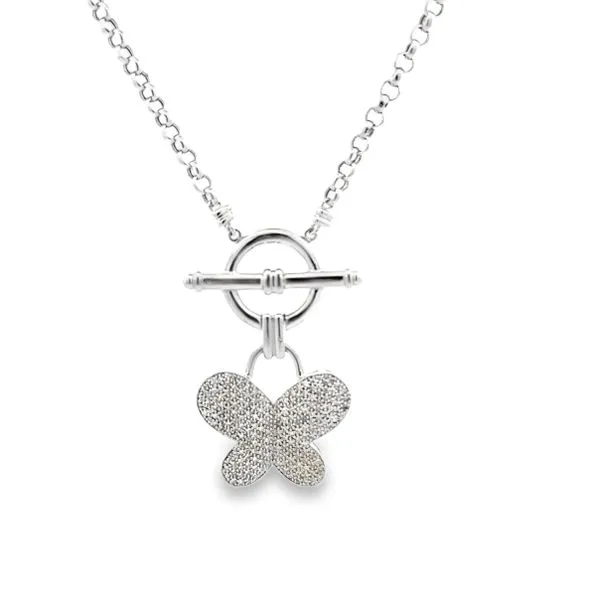 14K White Gold Micro Pavè Diamond Butterfly Pendant Rolo Chain Necklace Classic Creations In Diamonds & Gold Venice, FL