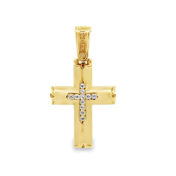 18K Yellow Gold Pavè Diamond Cross Pendant Classic Creations In Diamonds & Gold Venice, FL