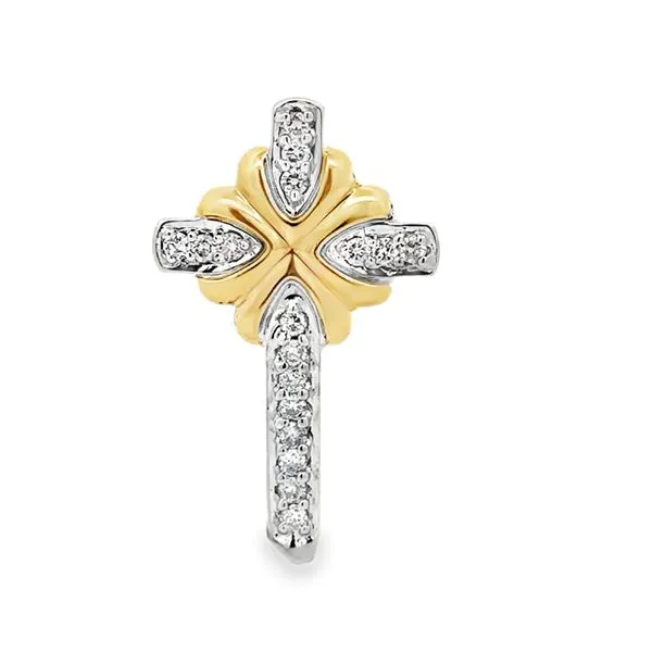 14K White And Yellow Gold Pavè Diamond Cross Pendant Classic Creations In Diamonds & Gold Venice, FL
