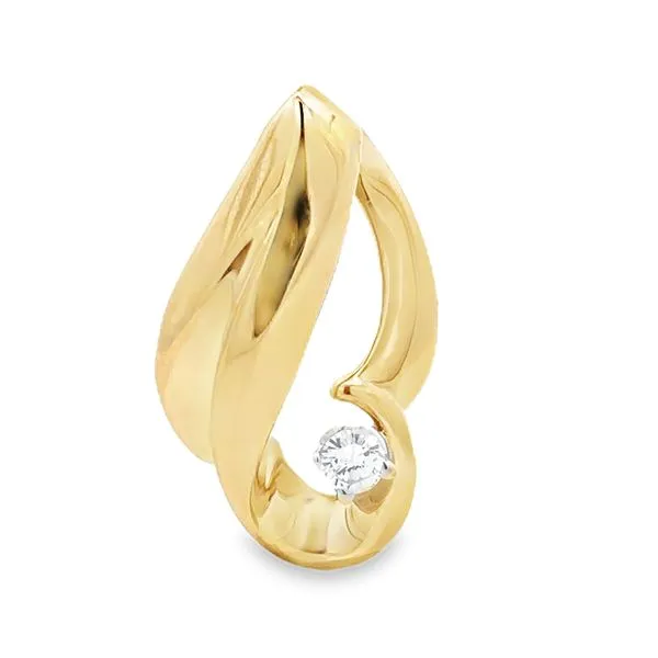 14K Yellow Gold Freeform Slide Round Brilliant Cut Diamond Solitaire Pendant Classic Creations In Diamonds & Gold Venice, FL