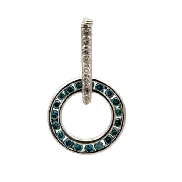 14K White Gold Color Treated Blue And Natural White Diamond Circle Pendant Classic Creations In Diamonds & Gold Venice, FL