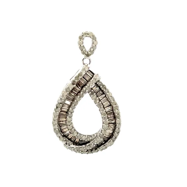 10K White Gold 1.0ct. Cognac Baguette Diamond And White Round Diamond Tear Drop Pendant Classic Creations In Diamonds & Gold Venice, FL