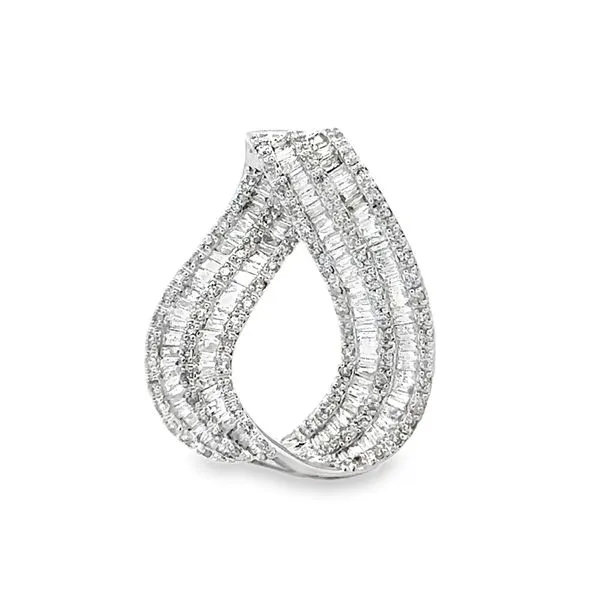14K White Gold Baguette And Round Diamond Tear Drop Shaped Slide Pendant Classic Creations In Diamonds & Gold Venice, FL
