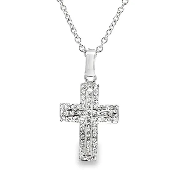 18K Pave' Diamond Cross Pendant Classic Creations In Diamonds & Gold Venice, FL
