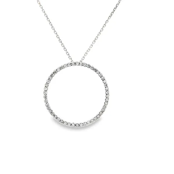 14K White Gold 21.5mm Micro Pave Diamond Circle Pendant with Adjustable 18 Inch Cable Chain 0.25ct. Classic Creations In Diamonds & Gold Venice, FL