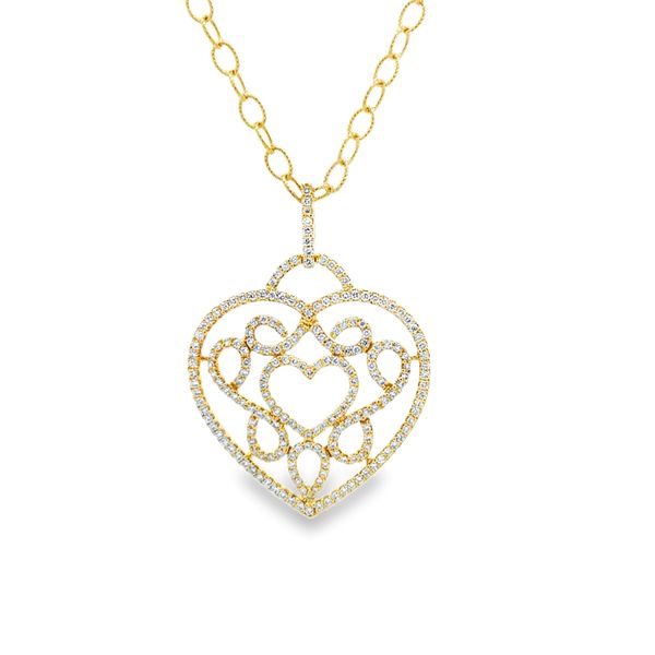 18K Yellow Gold Micro Pave Diamond Heart Necklace 1.54 CT Total with Diamond Cut Rolo Chain | 5.0 DWT Classic Creations In Diamonds & Gold Venice, FL