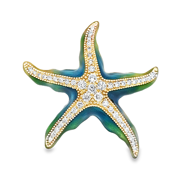 14K Yellow Gold Enamel and Diamond Starfish Pendant 0.35 CTW Classic Creations In Diamonds & Gold Venice, FL
