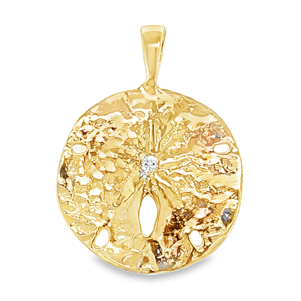 14K Yellow Gold Diamond Sand Dollar Pendant 0.05 CTW Classic Creations In Diamonds & Gold Venice, FL