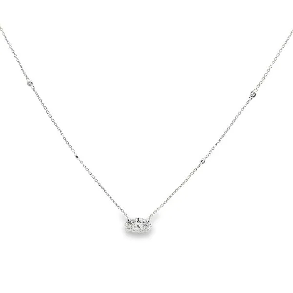14K White Gold Lab Grown Marquise East to West Diamond Station Necklace with Cable Chain Classic Creations In Diamonds & Gold Venice, FL