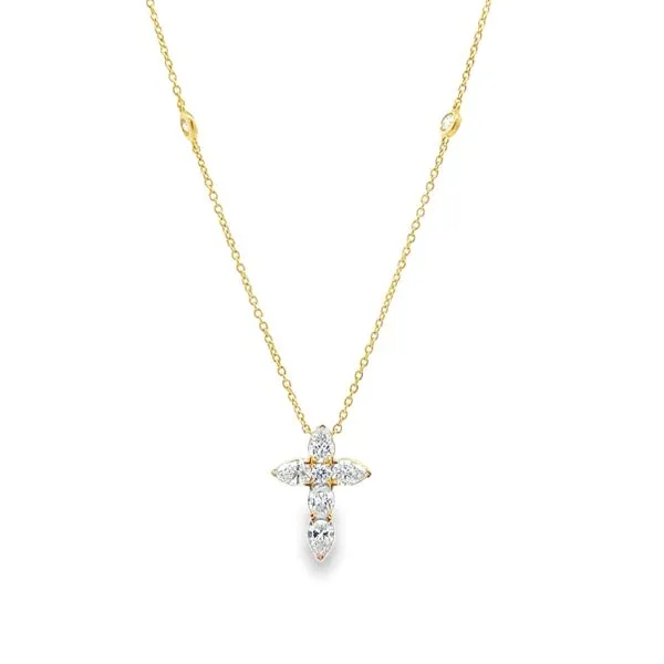 14KY Lab Grown Mixed Shape Diamond Cross w/Station Necklace Classic Creations In Diamonds & Gold Venice, FL