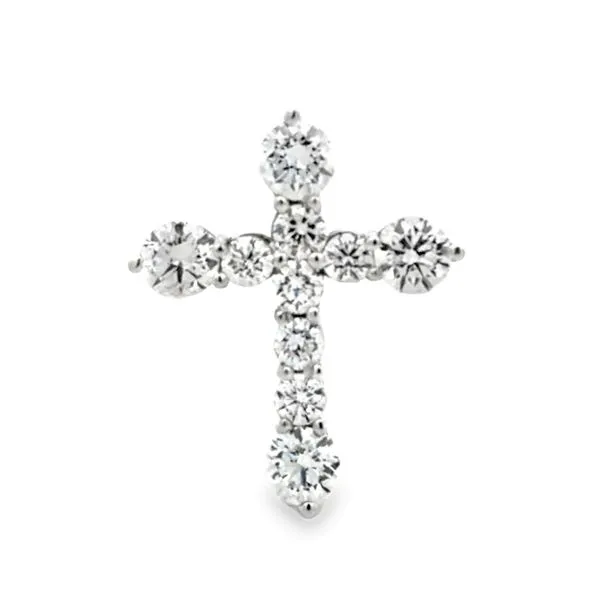 Lab Grown 14K White Gold Round Brilliant Cut Shared Prong Diamond Cross Pendant 3.19ct. T.W. 2.34 DWT Classic Creations In Diamonds & Gold Venice, FL