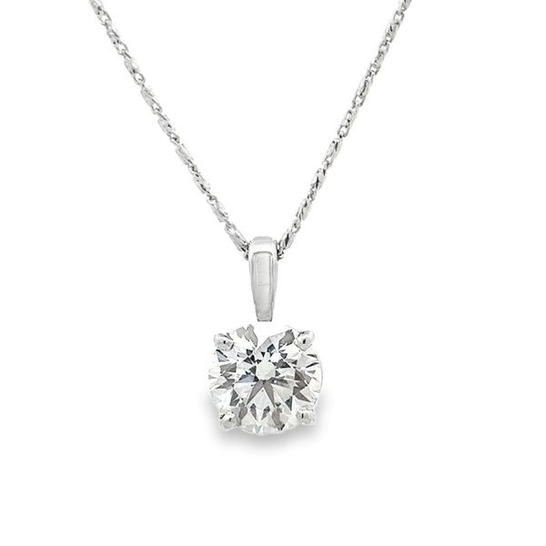Lab Grown 14K White Gold Round Brilliant Solitaire Pendant 1.10 CT With Gold Razzo Chain Classic Creations In Diamonds & Gold Venice, FL