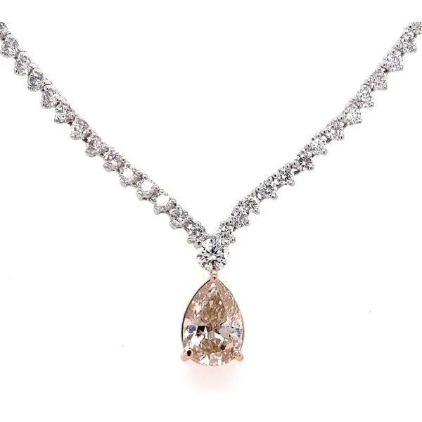 14K White Gold Very Light Brown Pear Shaped Diamond Pendant On Diamond Necklace Classic Creations In Diamonds & Gold Venice, FL