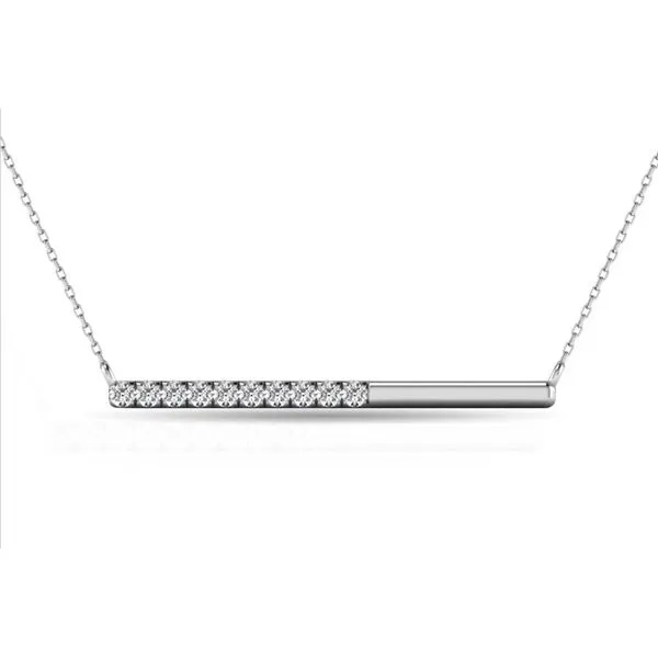 WG Polished & Pave' Diamond Horizontal Bar Necklace Classic Creations In Diamonds & Gold Venice, FL