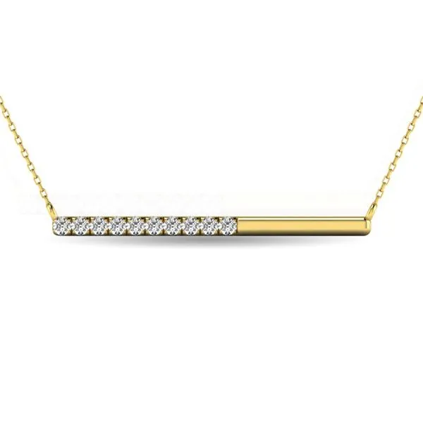 YG Polished & Pave' Diamond Horizontal Bar Necklace Classic Creations In Diamonds & Gold Venice, FL