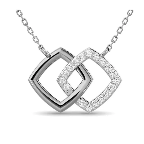 WG Interlocking Squares Polished & Pave' Diamond Necklace Classic Creations In Diamonds & Gold Venice, FL