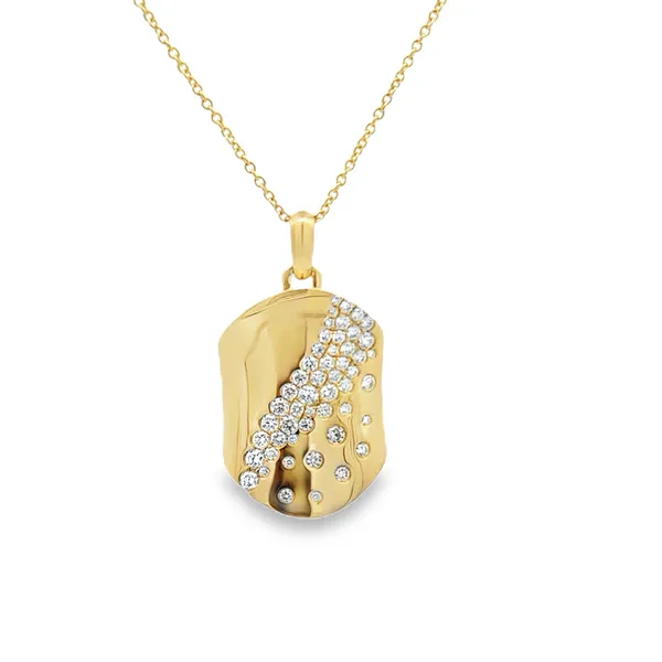 14K Yellow Gold Burnish Set Diamond Dog Tag On A Cable Chain Necklace Classic Creations In Diamonds & Gold Venice, FL