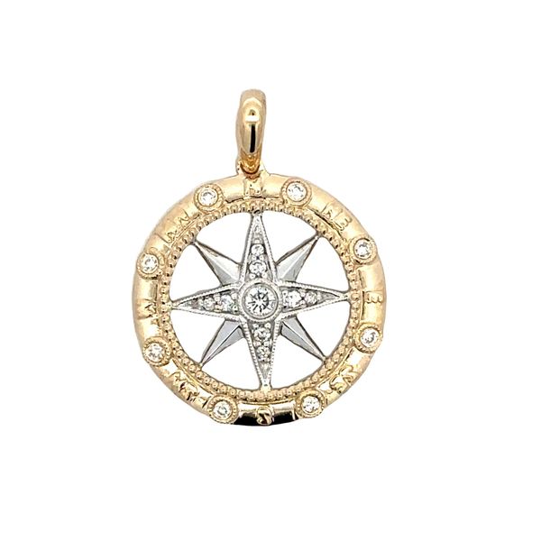 14K Two Tone Diamond Compass Necklace 0.18 CT with 16 Inch Razzo Chain Classic Creations In Diamonds & Gold Venice, FL