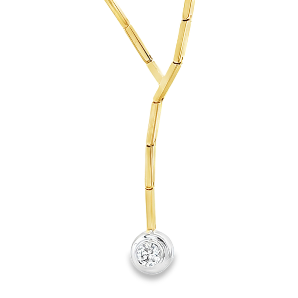 18K Yellow Gold Bezel Set Round Brilliant Diamond Y Necklace 0.65 CTW Classic Creations In Diamonds & Gold Venice, FL