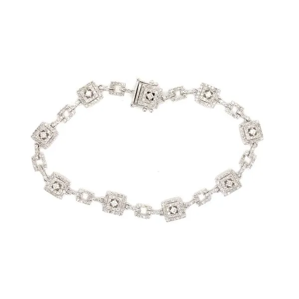 14K White Gold Micro Pavè Double Halo Square Link Bracelet Classic Creations In Diamonds & Gold Venice, FL