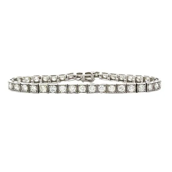 14K White Gold Round Brilliant Cut Pavè Diamond Set Square Link Line Bracelet Classic Creations In Diamonds & Gold Venice, FL