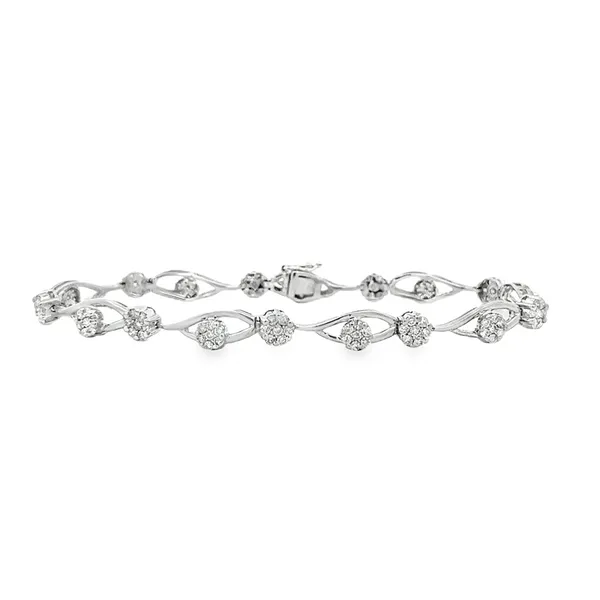 14K White Gold Round Brilliant Cut Diamond Cluster Polished Open Links Bracelet Classic Creations In Diamonds & Gold Venice, FL