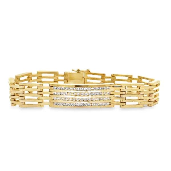 14K Yellow Gold Channel Set Diamond Center Piece Eight Inch Link Bracelet Classic Creations In Diamonds & Gold Venice, FL