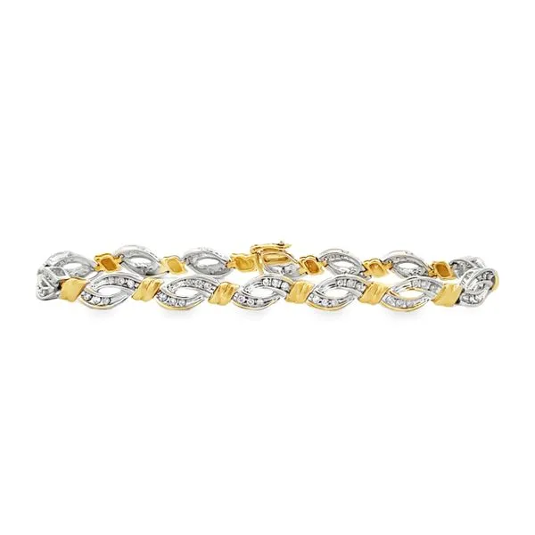 10K Two Tone Gold Round Diamond Channel Set Crossover Link Bracelet – 1.50ct TW Classic Creations In Diamonds & Gold Venice, FL