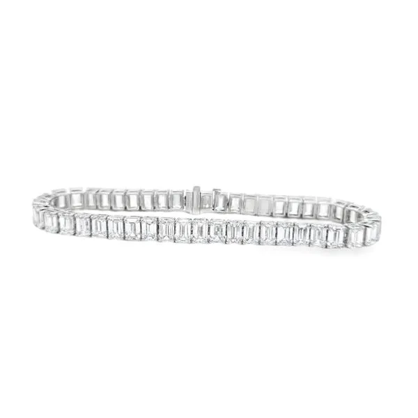 18K White Gold Lab-Grown 19.55ct. TW. Emerald Cut Diamond Tennis Bracelet 10.6 DWT., 7 Inch, 5.5mm Classic Creations In Diamonds & Gold Venice, FL