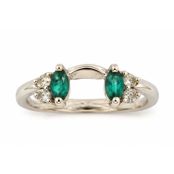 14K White Gold Marquise Emerald and Diamond Wrap Ring 0.26 CTW Classic Creations In Diamonds & Gold Venice, FL