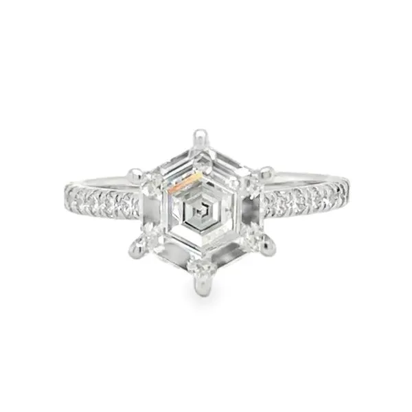 14K White Gold IGI Hexagon Lab Grown Diamond Shank Semi Mount Engagement Ring Image 2 Classic Creations In Diamonds & Gold Venice, FL