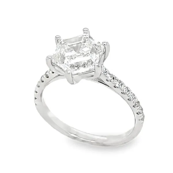 14K White Gold IGI Hexagon Lab Grown Diamond Shank Semi Mount Engagement Ring Classic Creations In Diamonds & Gold Venice, FL
